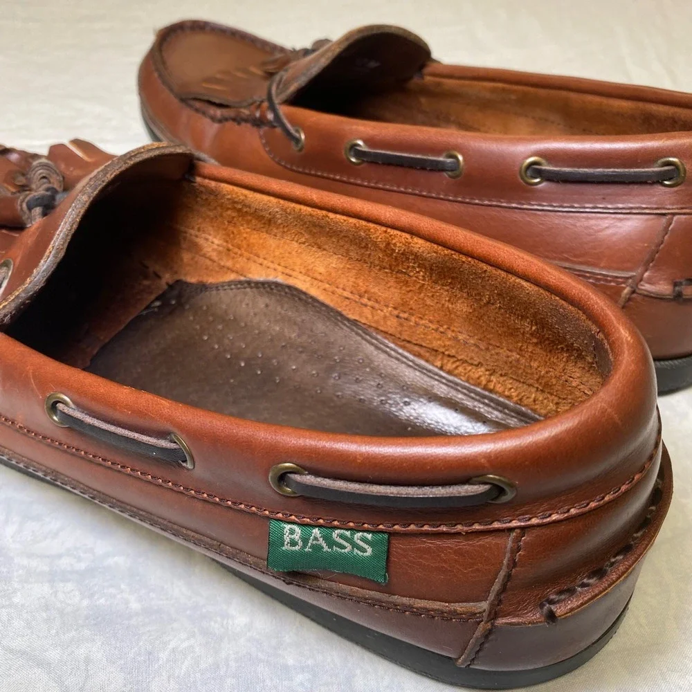 G.H. Bass Flint 1389 Men's Brown Leather Tassel Kiltie Loafers Size 12M Moc Toe